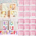 Прозрачные подарочные коробки с надписью A-Z Cube, детское украшение для вечеринки в честь Дня Рождения Ребенка