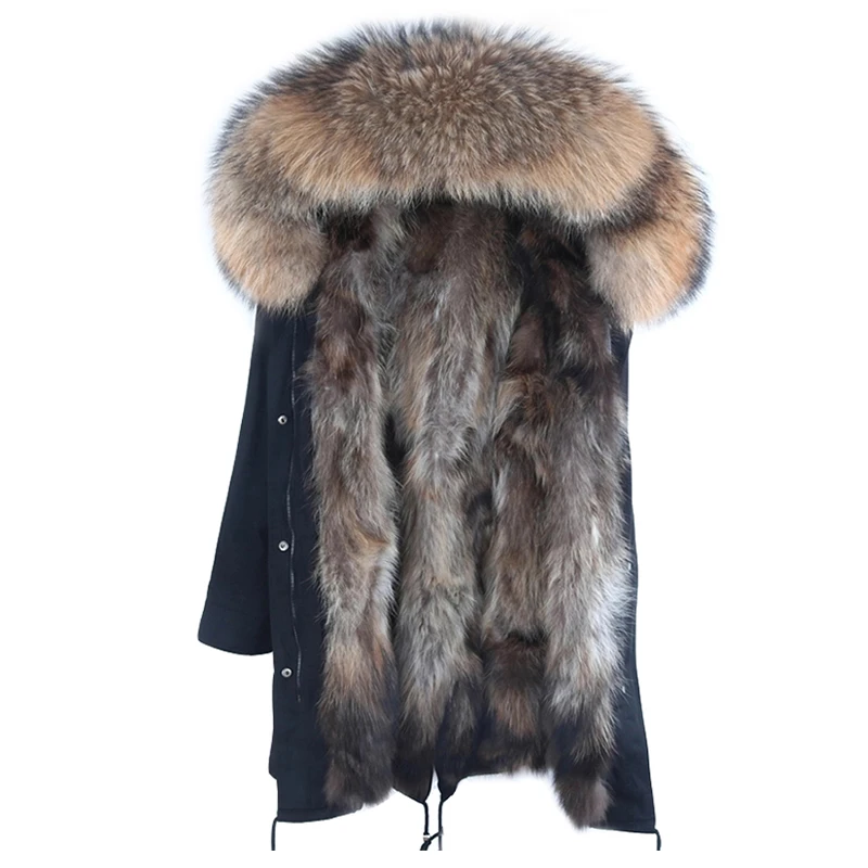 Man Parka Winter Stylish Jacket Long Streetwear Russian Real Fox Fur Coat Natural Raccoon Fur Collar Hooded Thick Warm Coat