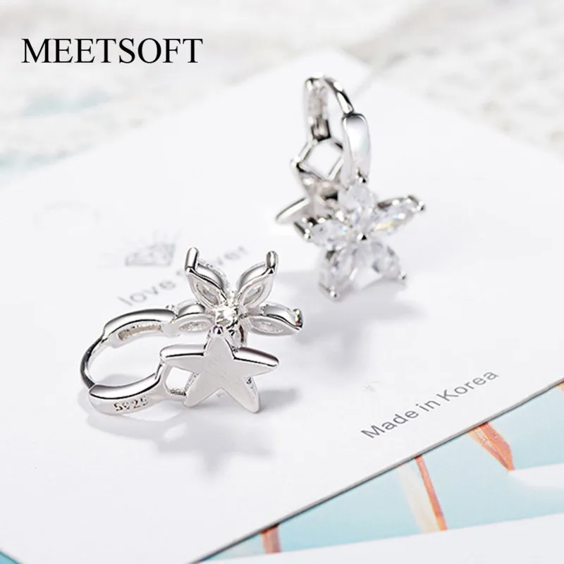 Женские серьги-кольца MEETSOFT из серебра 925 пробы с маленькими кристаллами и