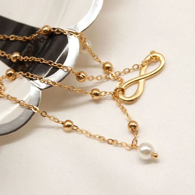 

2021 Boho Female Double Layered Anklets Barefoot Sandals Pearl Foot Jewelry Anklets On Foot Ankle Bracelets For Women Girls Gift