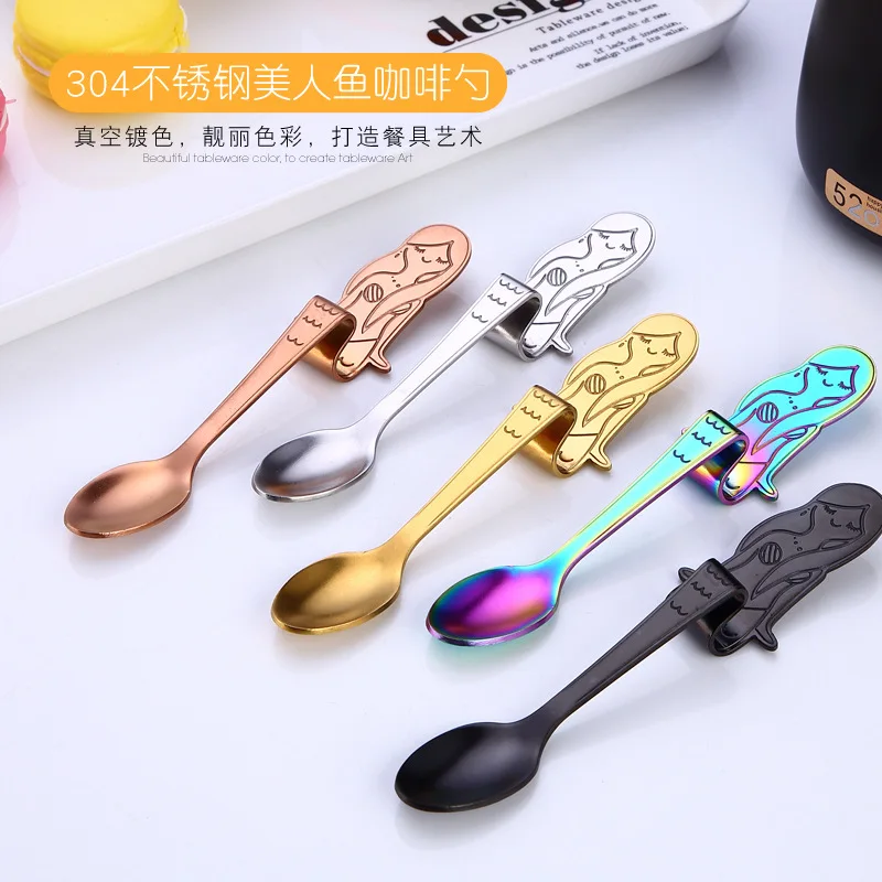 5 шт. креативная 304 нержавеющая сталь Русалочка Висячие уши ложка для смешивания