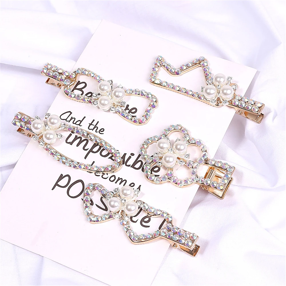 Новинка Элегантные женские зажим для волос с жемчугом Стразы Лук Корона челка