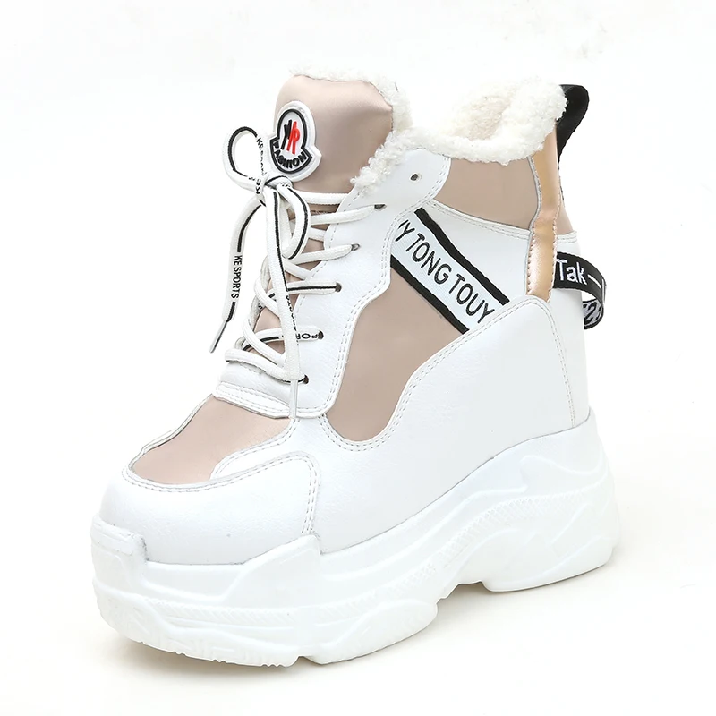 Новинка 2019 зимние женские ботильоны высокие ботинки на танкетке 11 см с каблуком