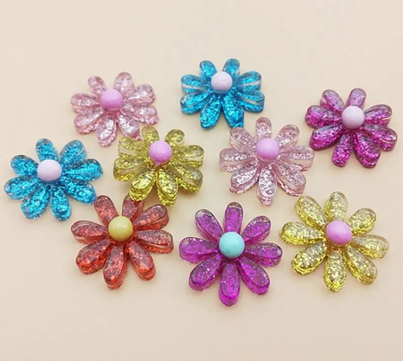 

Miniature Kawaii glitter Resin Five-petal Flower Flatback Cabochon DIY Hair Clip Decoration Scrapbooking