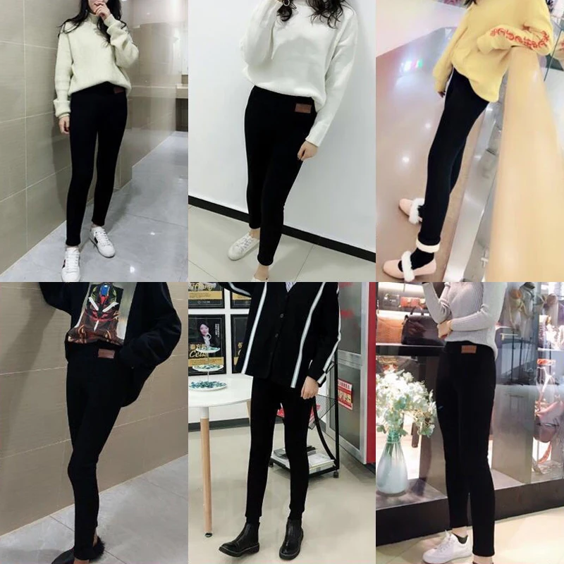 Women Fleece 1PC Wool High Quality Leggings Winter Velvet Hot Sale Warm Pants Black Skinny Trousers Lambskin Cashmere Thick