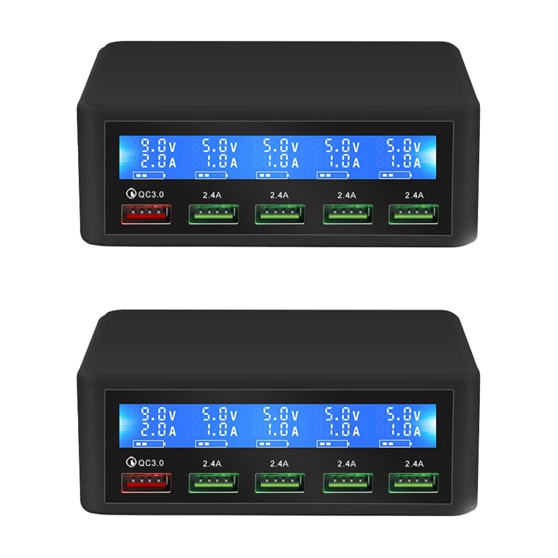 

USB Quick Charger 40W 5-Port LED Display Quick Charge 3.0 Fast Charger Desktop Charging Station for iPhone iPad
