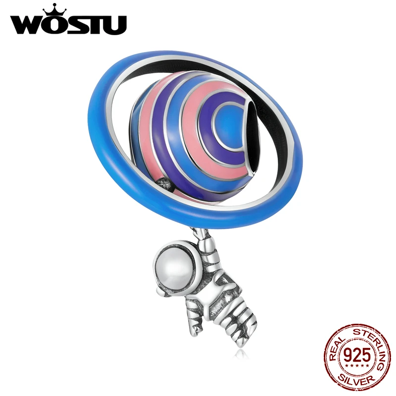 

WOSTU 925 Sterling Silver Colored Planet Astronaut Original Bead Fit For Charm Bracelets DIY Bangle Women Jewelry Making FIC2095