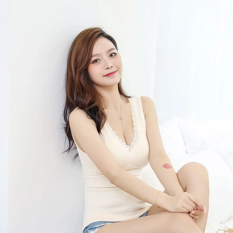 

Women 2021 Summer Fashion Solid Color Lace Vest Tops Female Thermal Underwear Tops Ladies Thickening Warm Sleeveless Tops E97