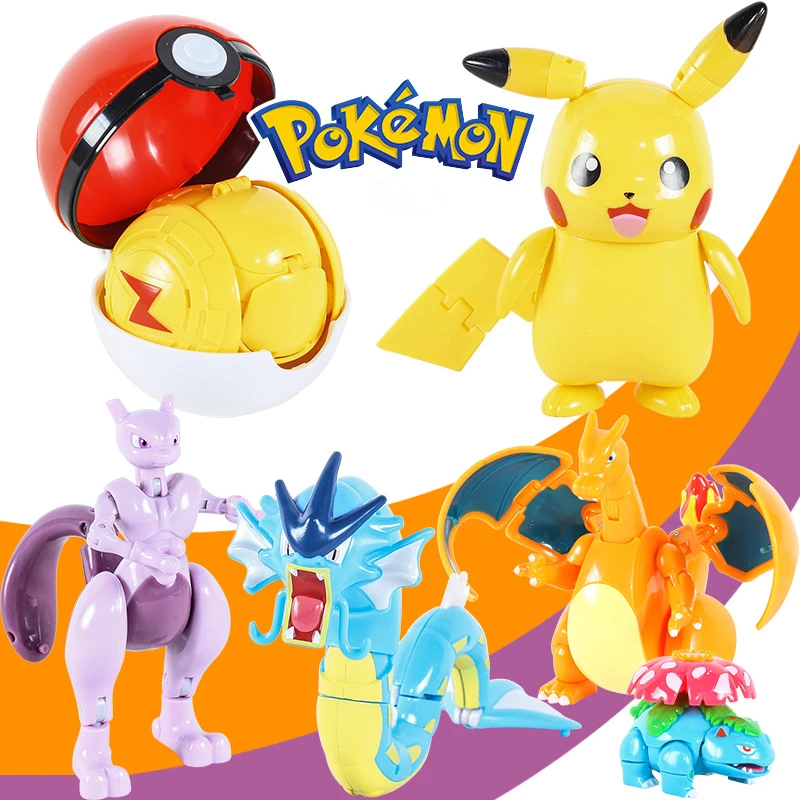 

Genuine Pokemon Box Toy Set Pikachu Eevee Psyduck Pokeball Pet Deformation Pocket Monster Anime Figure Model Kid Birthday Gift