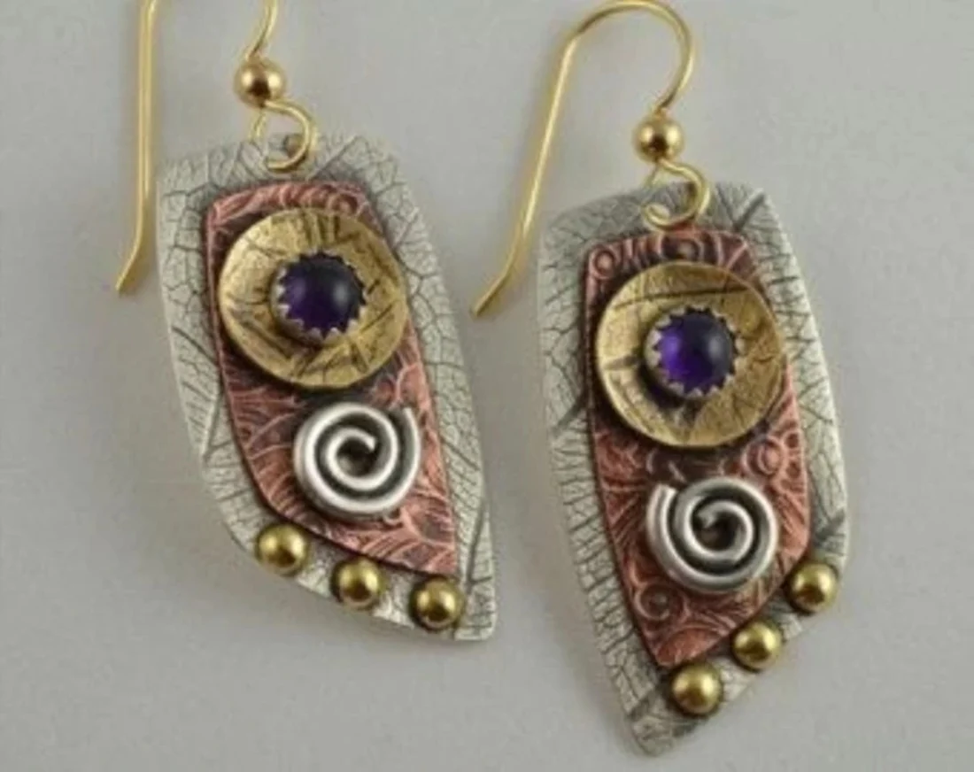 

Vintage Metal Purple Resin Dangle Earrings for Women Indian Ethnic Drop Earring Jewelry Retro Brincos Statement Accessories