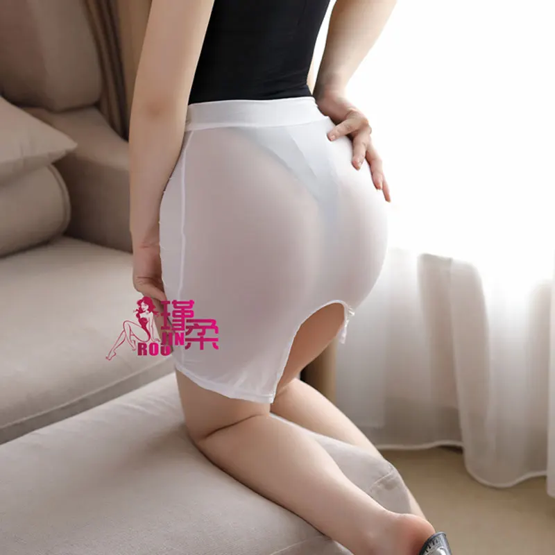 Cute Skirt Ice Silk Smooth See Through Micro Mini Skirt Transparent Night Club Skirt High