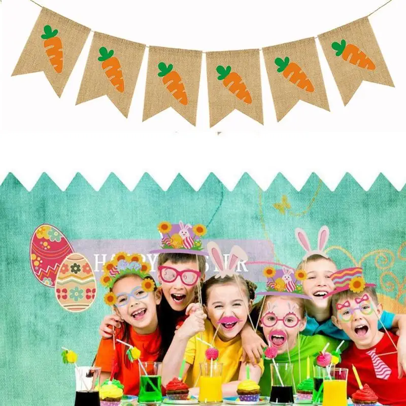 

1 Pcs Easter Party Decoration Pennant Radish Bunny Chick Easter Mabula Flag