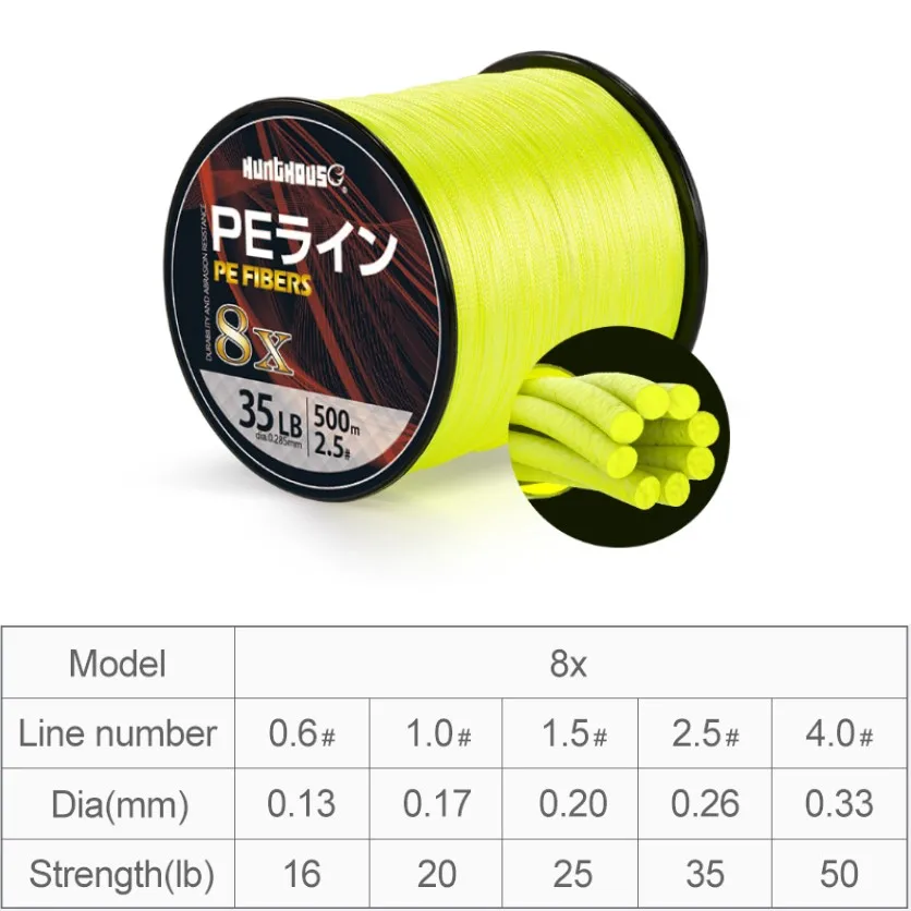 Yellow-8 strands Hunthouse 8 нитей рыболовные PE лески оплетка 300 м 500 м 1000 м плетеная леска 8 плетеная леска 4 нити 16 25 35 50 фунтов Сделано в Японии - Цвет: Yellow-8 strands