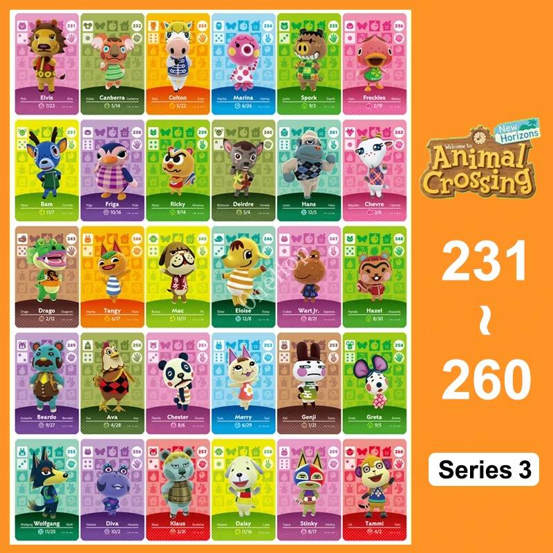 

Animal Croxxing 231-260 Series 3 Animal Hot Villager NFC Ntag215 Chip Card Tag For NS Accessories New Horizons Village NFC Game