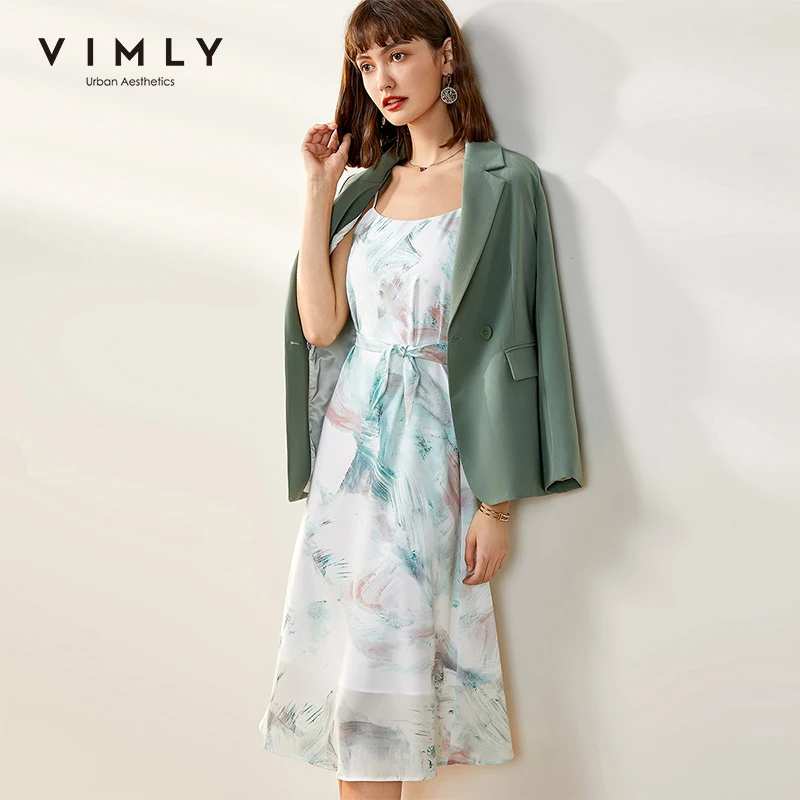 Костюм двойка Vimly Женский элегантный офисный Блейзер платье на бретелях с