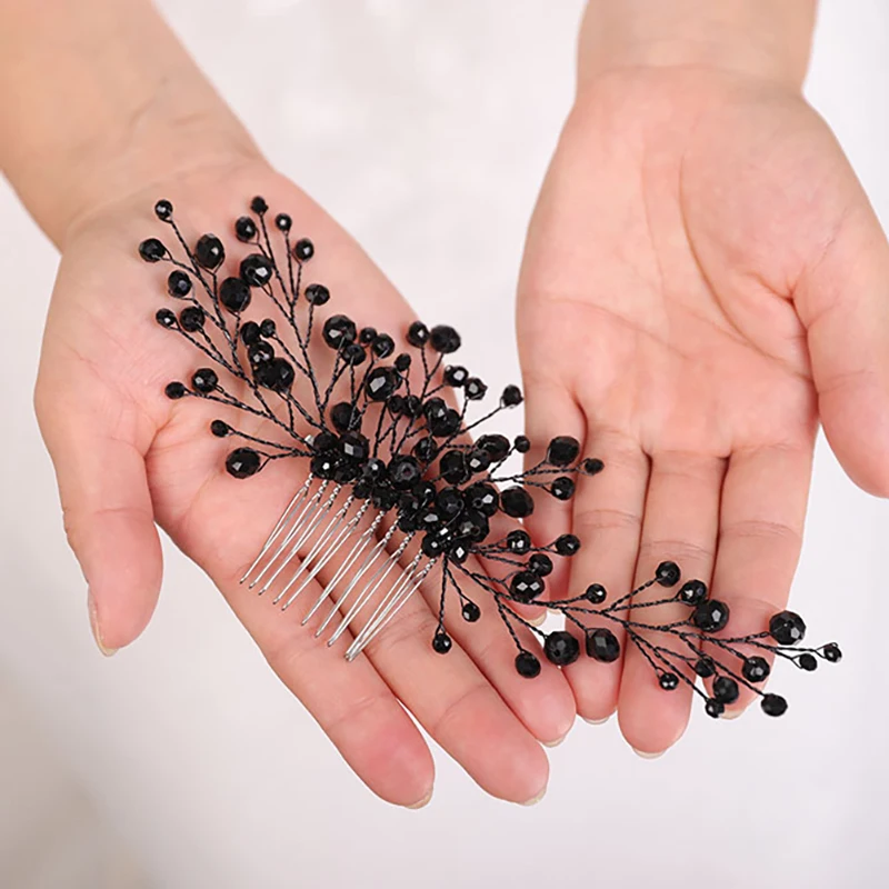 Винтажная Свадебная расческа для волос черные хрустальные головные уборы ручной