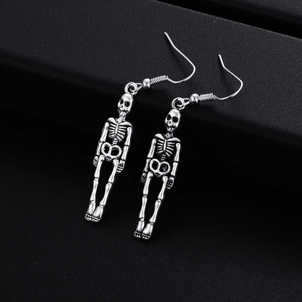 Trendy Vintage Skeleton Shape Dangle Antique Silver Plated Earrings for Women Girl Retro Drop Cute Earring Jewelry | Украшения и