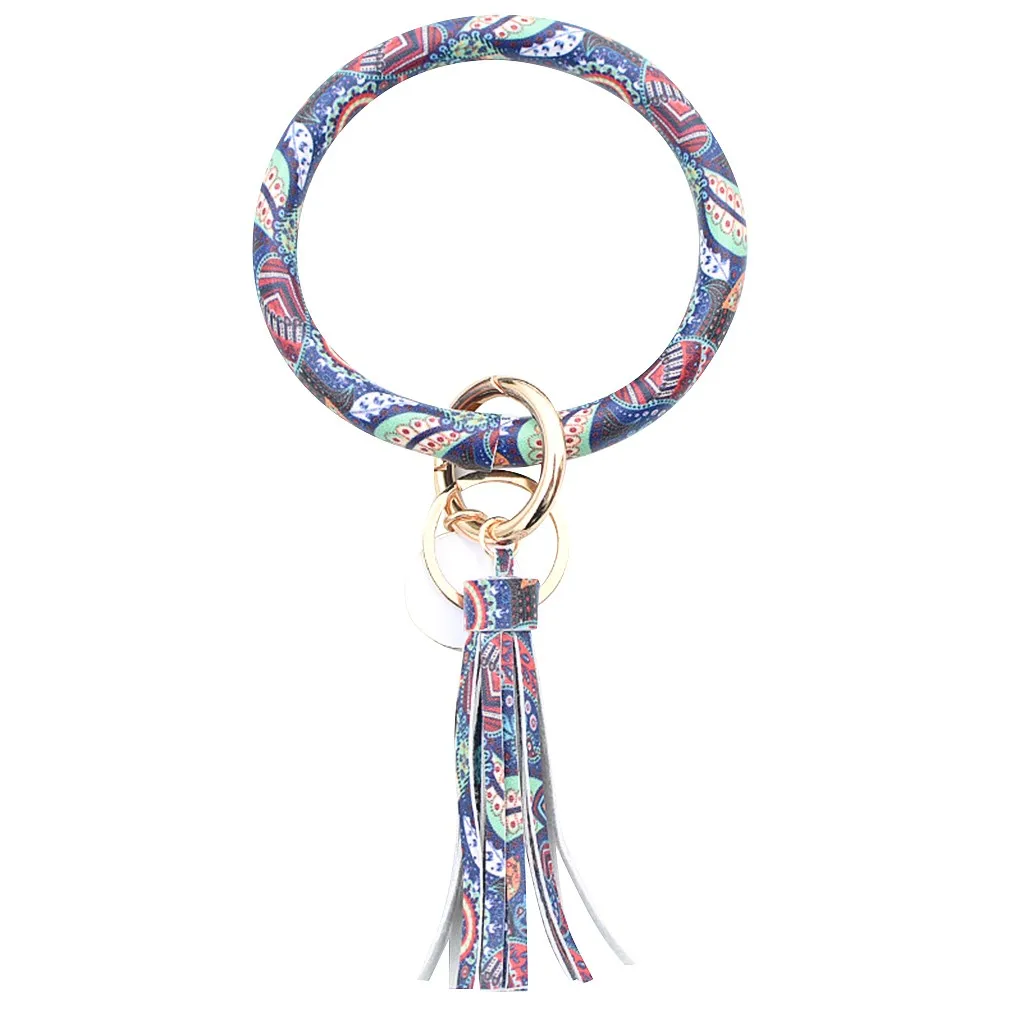 Модный тренд большой кожаный браслет круглый брелок с кисточками кольцо