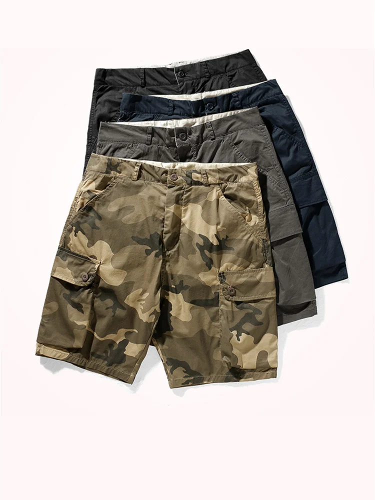 

Summer New Tooling Shorts Men's Fashion Thin Lightweight Elastic Loose Straight Multi Pocket Camouflage Casual Knee Length Pants
