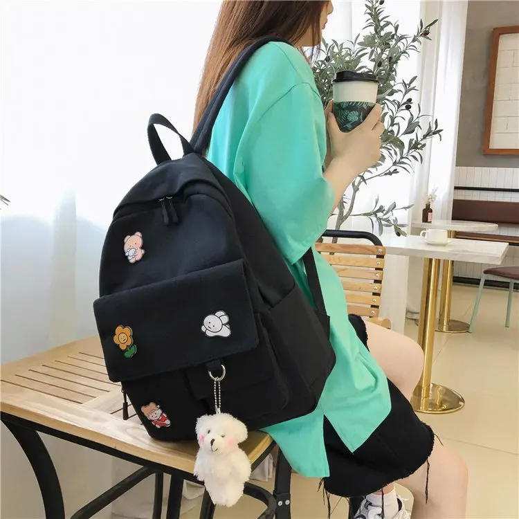 

Black Canvas Backpack Teenage Girls Children Student Women Backpack Travel Teen Shoulder Bag Child Schoolbag Mochilas Female New