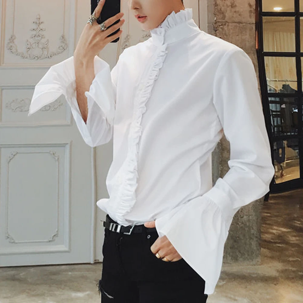 Men Long Sleeve Shirts Spring Summer Gothic Vintage Ulzzang Cozy High Street Streetwear Trendy New Solid Shirt Blouse Top