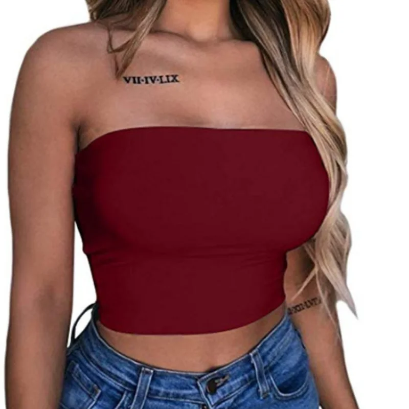 

New European AndAmerican Solid Color Tube Top Yoga Sports Wrapped Chest Vest Female Strapless Gather Large Size Ladies Bras Suit