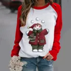 Женские футболки, топы, женская футболка с рождественским принтом и круглым вырезом, Повседневная футболка с длинным рукавом, женские футболки, 2021