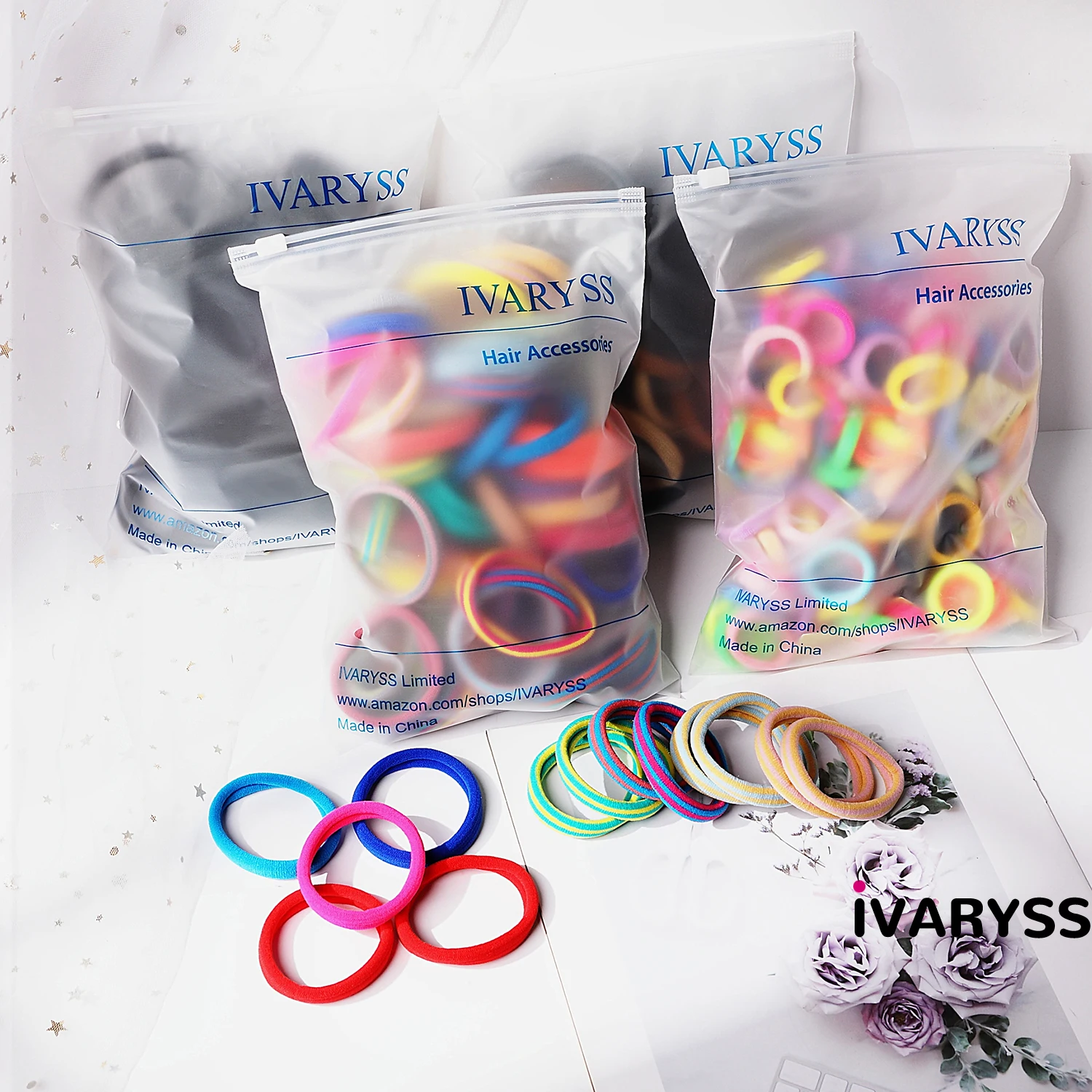 

IVARYSS 50 Pcs Hair Ties for Women and Girls, Colorful Thick Ponytail Holders, Seamless Elastic Bands Accessories