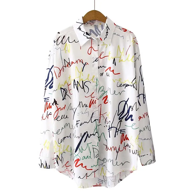 Блузка женская с длинным рукавом и асимметричным подолом рубашка принтом