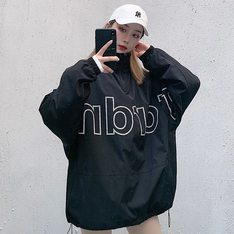 

Японский пуловер, куртка для мужчин, осенняя черная, белая куртка с принтом букв, модная уличная одежда в стиле хип-хоп, топы, пилотная унифор...