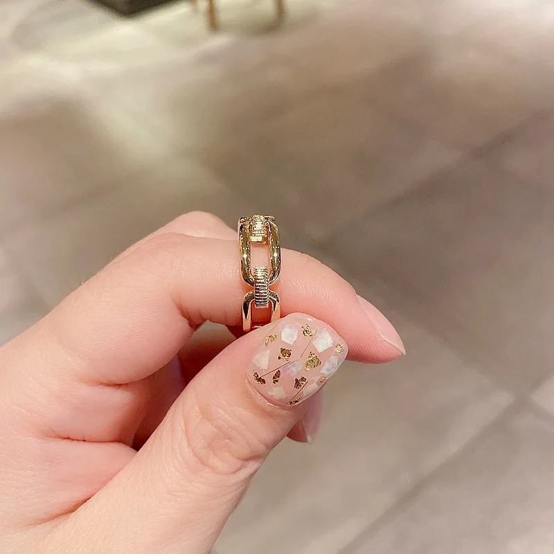 

14K Gold South Korea 2021 Cold Fashion Metal Chain Geometric Rings for Women Opening Adjustable Fashion Real Gold Plated Ring
