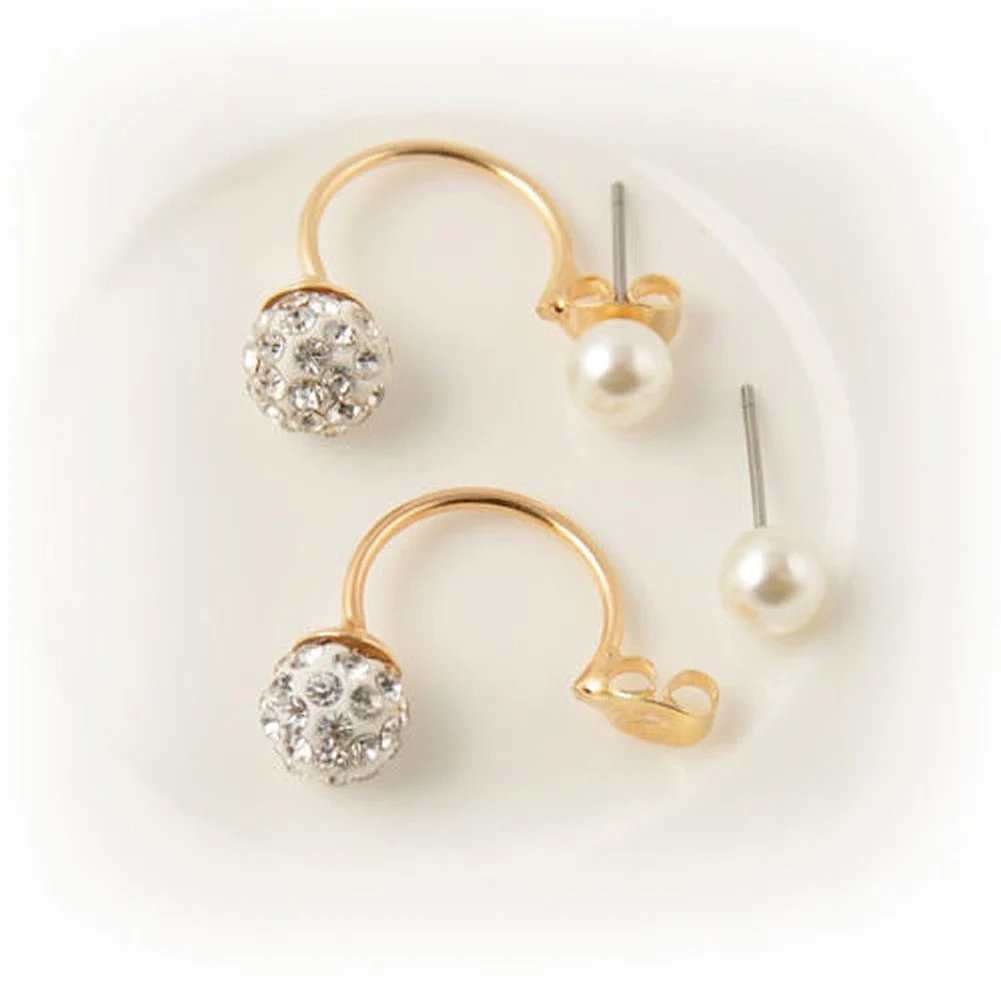 New Fashion Cute Compact Pearl Ear Stud Women Lady Girls Double Ball Alloy Crystal Rhinestone Earrings Chic Gift MV66 | Украшения и