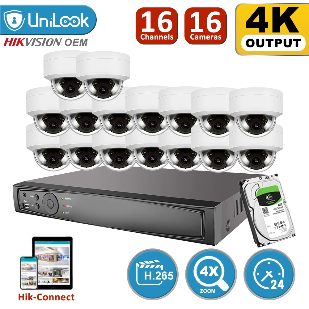 

UniLook 16CH NVR 8/10/12/16Pcs 4K 8MP POE IP Camera with Audio H.265+ NVR Kit Security System Night Vision Motion Detection P2P