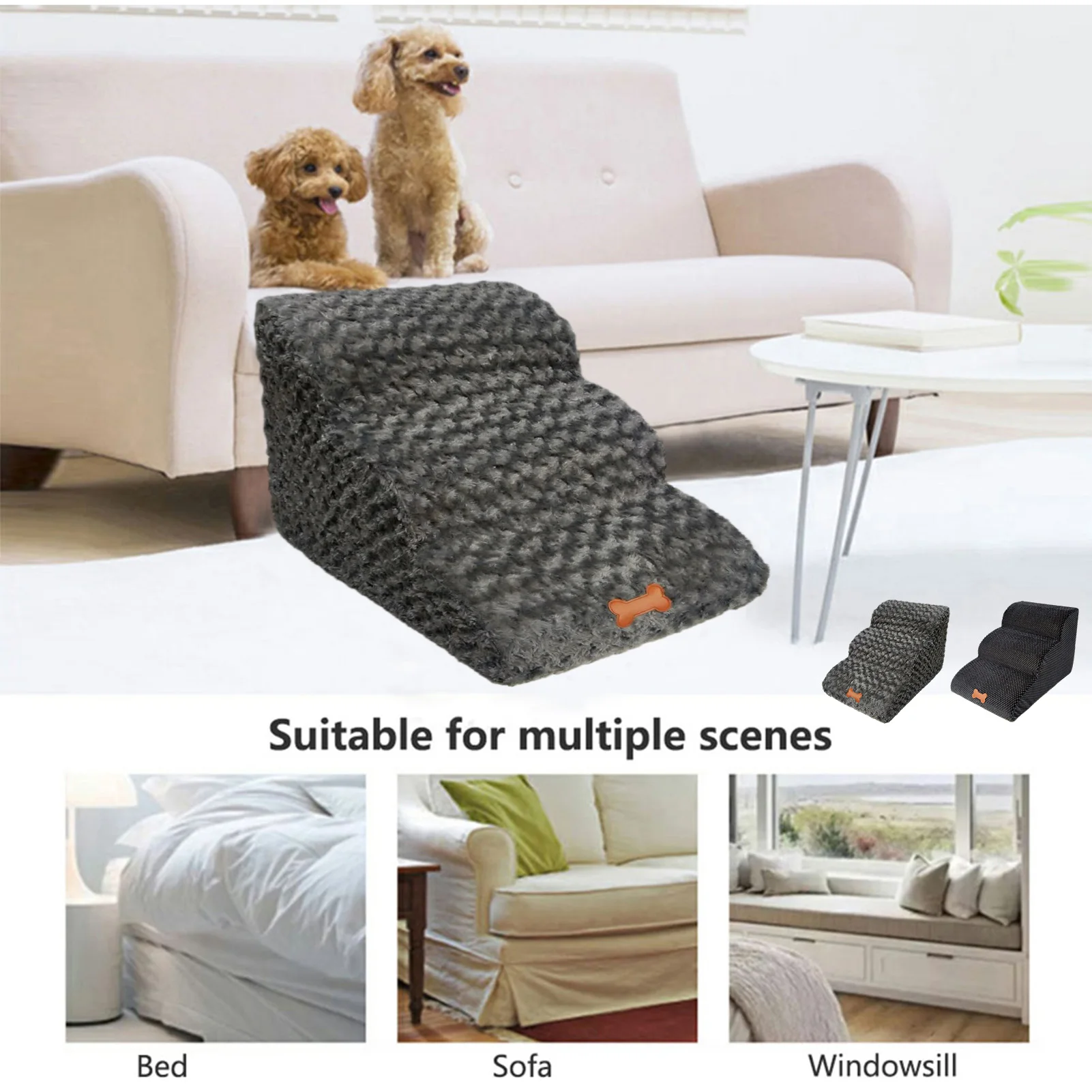 

Dog Stairs Pet 3 Steps Sponge Stairs Small Dog Cat Dog House Sofa Ramp Ladder Anti-slip Removable Dogs Bed Stairs Pet Supplies