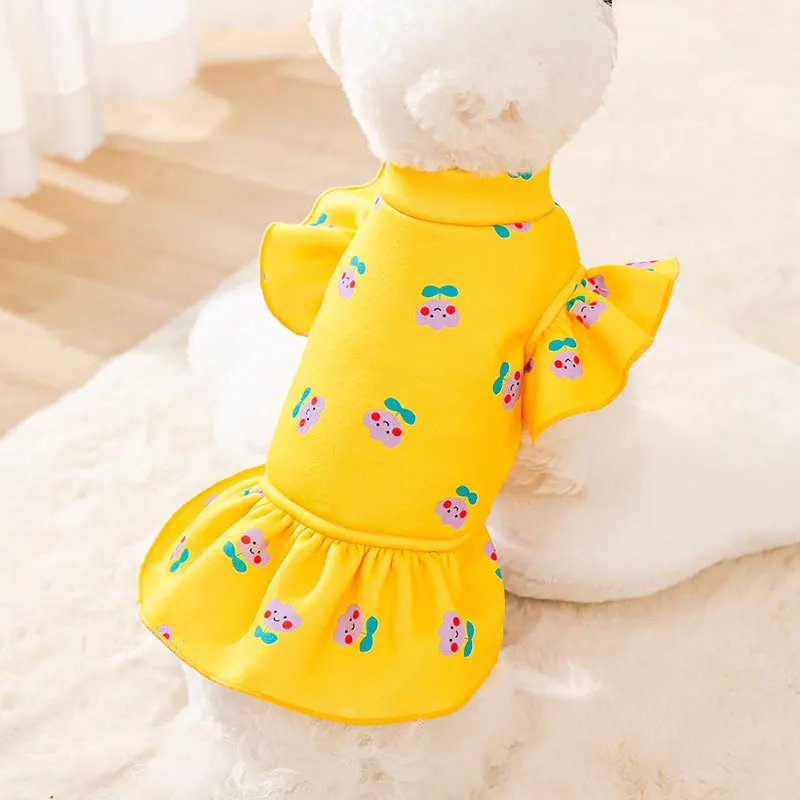 

Cartoon Dress Pet Clothing Dogs Print Skirt for Dog Clothes Cute Costume Cotton French Bulldog Autumn Winter Yollow Girl
