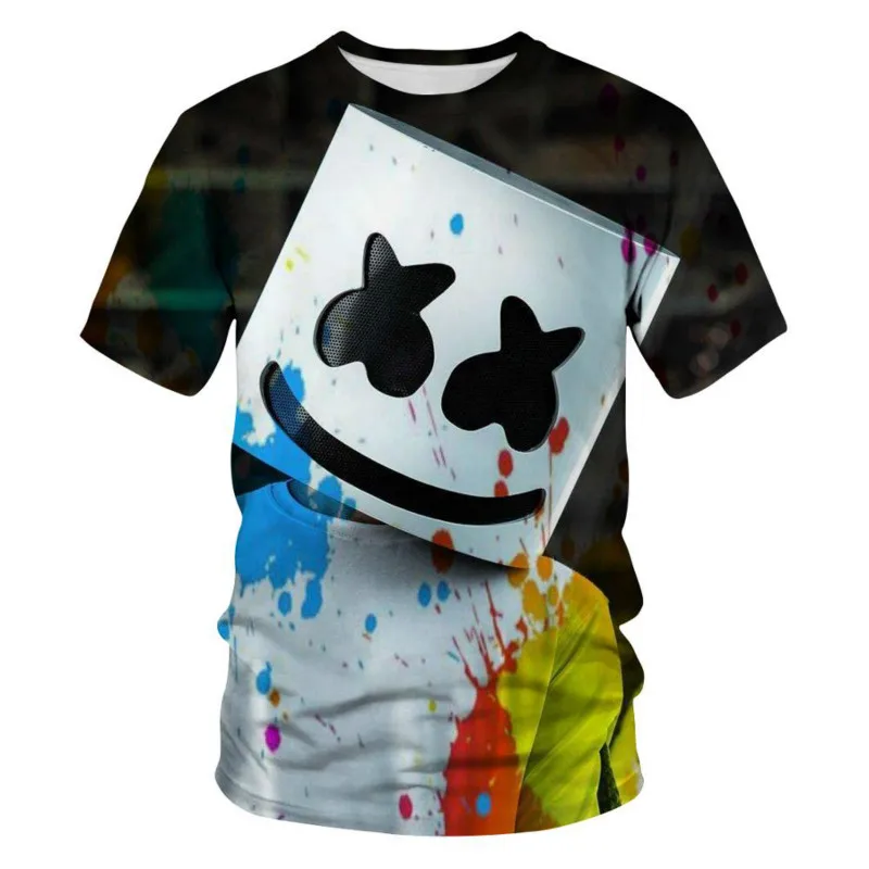 

New Interesting Fashion Animation New 3D Cartoon DJ Angel Devil Couple Men and Women Carriage Hip-hop Oversized T-shirt