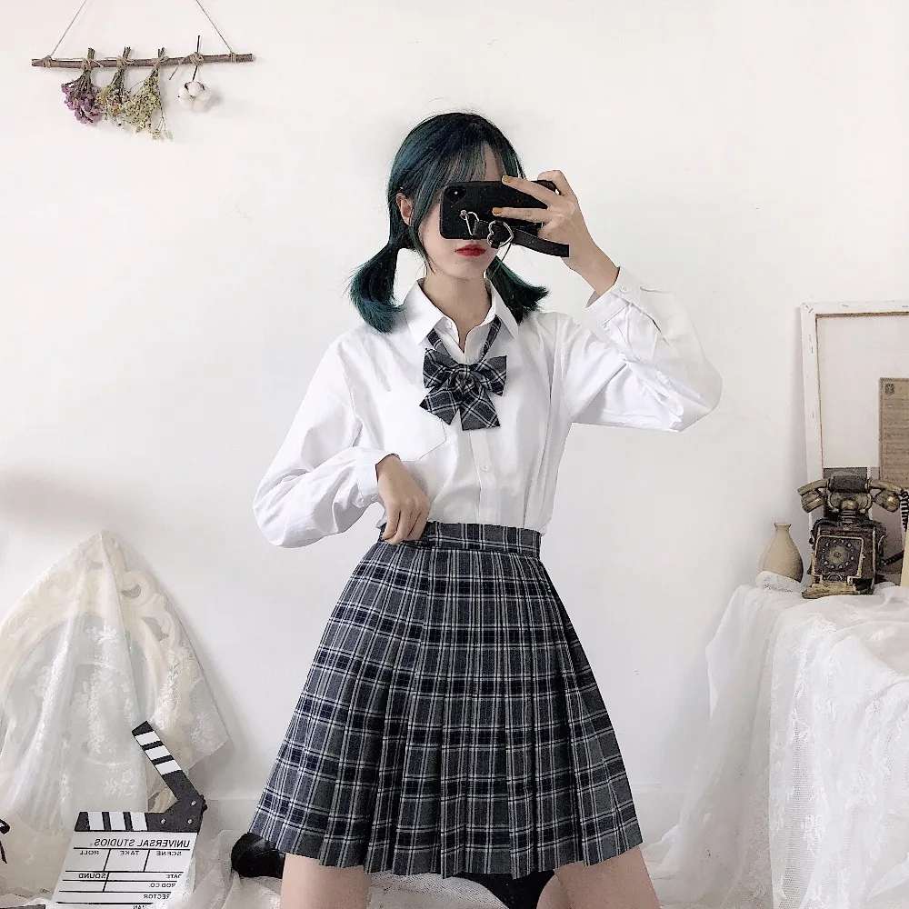 

Japanese Preppy Style Orthodox Pleated Skirt School Student JK Uniform Short Skirts Grid Hight Waist Women's Pocket Bust Skirt