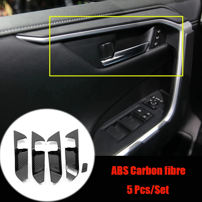 

ABS Carbon fibre LHD Car inner door Bowl protector frame Cover Trim Sticker car styling For Toyota RAV4 2019 2020 accessories