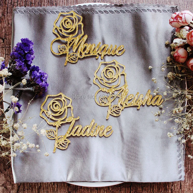 Пользовательская лазерная резка имени логотипа места настройки розы Свадебное