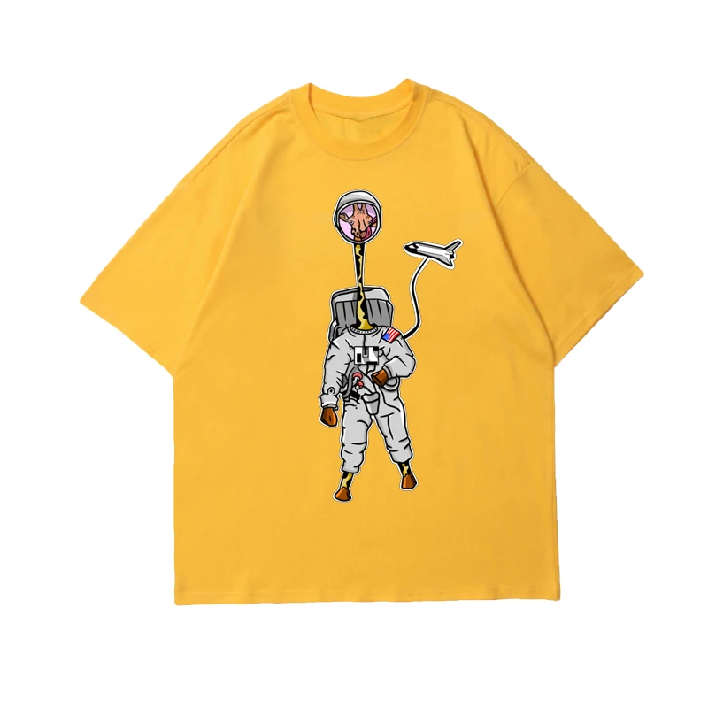 

Cartoon Giraffe Astronaut Print Short-Sleeved O-Neck Streetwear Oversized Sports T-shirt Summer Fashion Harajuku TEES