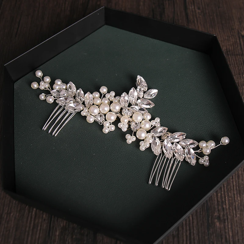 

Wedding Hair Bridal Accessories Comb Silver Rhinestone Pearl Fashion Ladies Hair Comb Women's Accessories Holiday Decorations