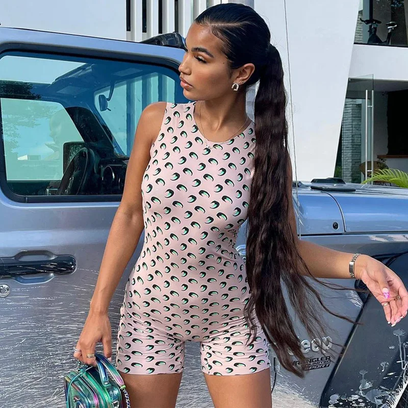

Summer Print Short Jumpsuit Sleeveless Tank Bodycon Shorts Tracksuit One Piece Streetwear Fashion Women Romper Playsuits Casual