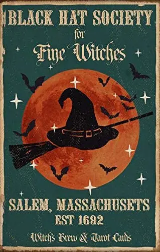 

Винтажный настенный плакат, металлическая табличка, черная шляпа, социальные ведьмы, винтажный металлический знак, сад декоративная таблич...