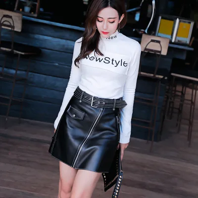 MESHARE New Fashion Real Genuine Sheep Leather Skirt G11