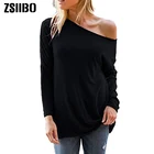 ZSIIBO 2019 осень и зима новая футболка Женская Повседневная пикантная рубашка без бретелек футболка с длинным рукавом Свободная Однотонная рубашка