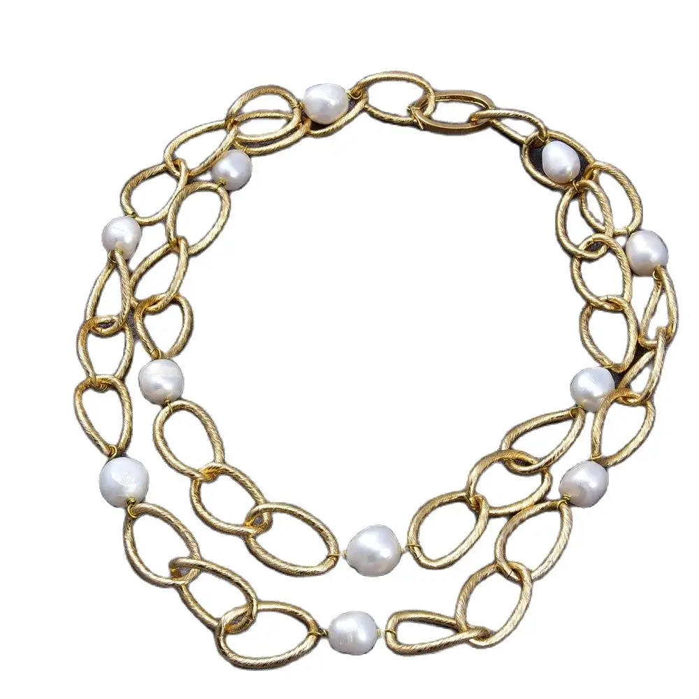 GG Jewelry 39 &quot15 мм натуральный жемчуг барокко позолоченная цепочка Ожерелье |