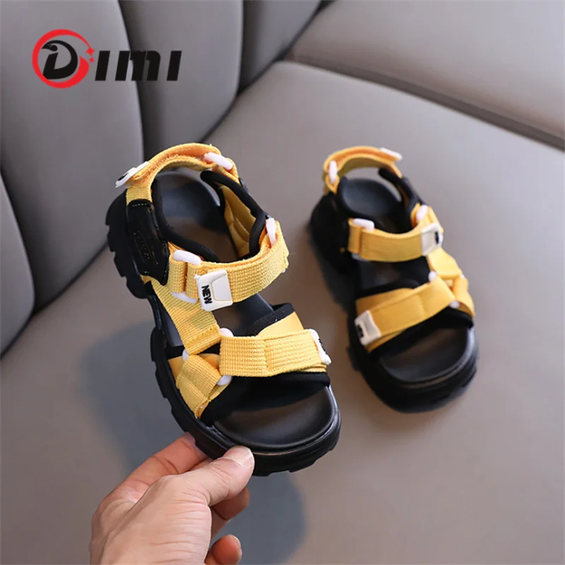 

DIMI 2021Summer Children's Shoes Fashion Cut-Outs Round Head Webbing Non-Slip Rubber Soft Bottom Kids Beach Sandals T21113