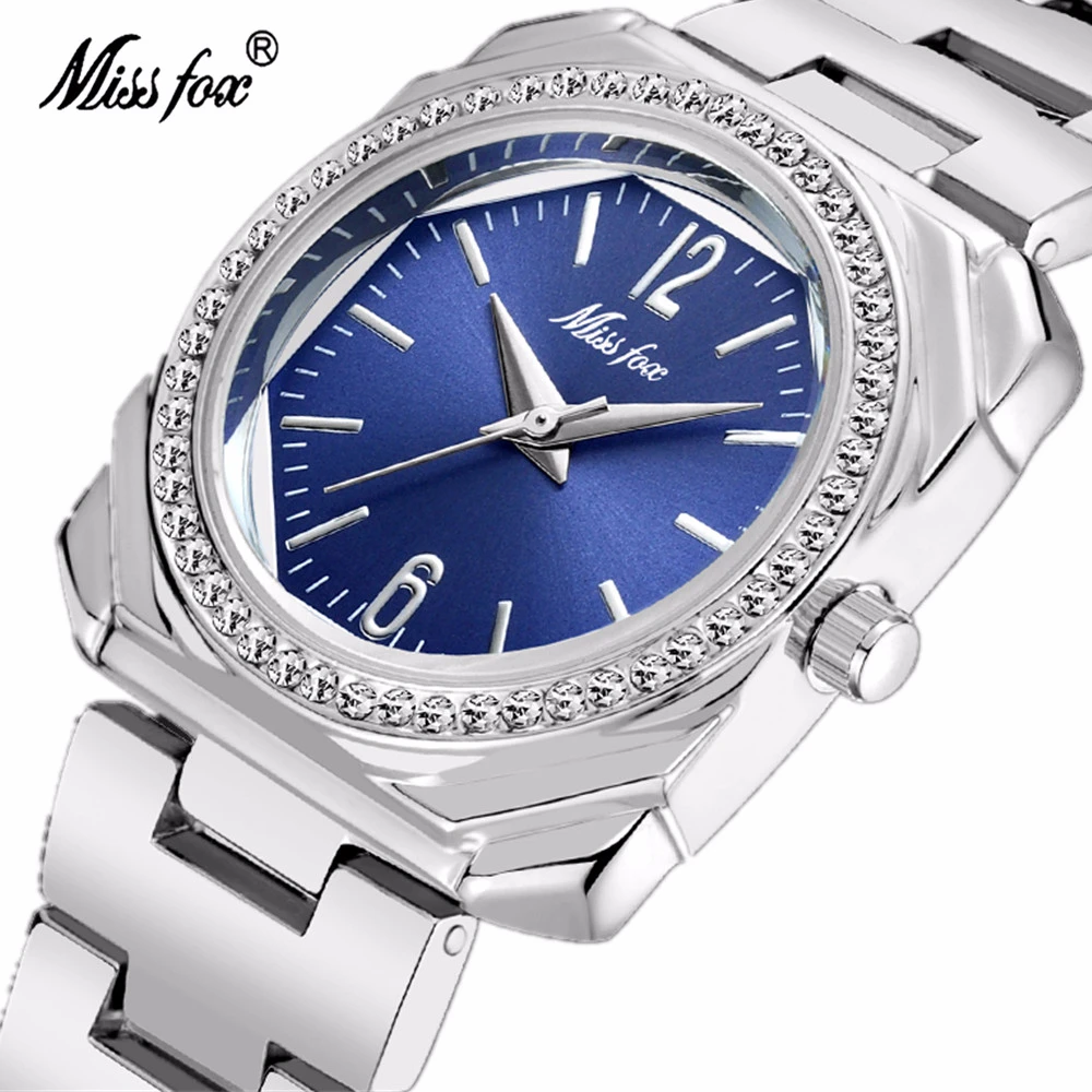 

Miss Fox Luxury Gold Diamond Quartz Watch Woman Fashion Square Steel Rhinestone Waterproof Wristwatch Relogio Feminino 2734