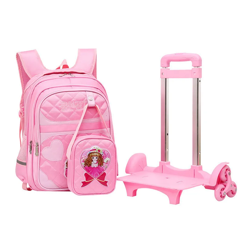 Для съемный детские школьные сумки с 2/6 колеса 2 шт./компл. девочек тележка рюкзак