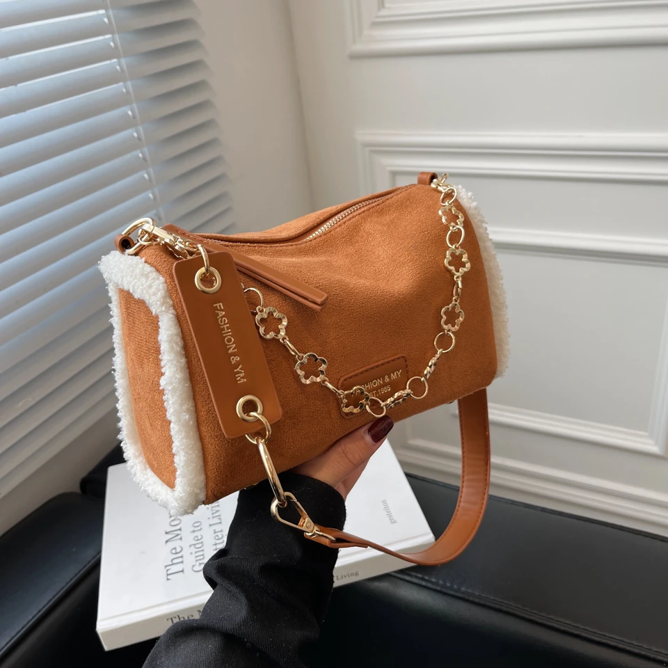 

Women Faux Suede Plusch Stitched Handbags Women's Vintage Designer Shoulder Bag Casual Daily Tote Bag Female Satchel Soft Bolsas